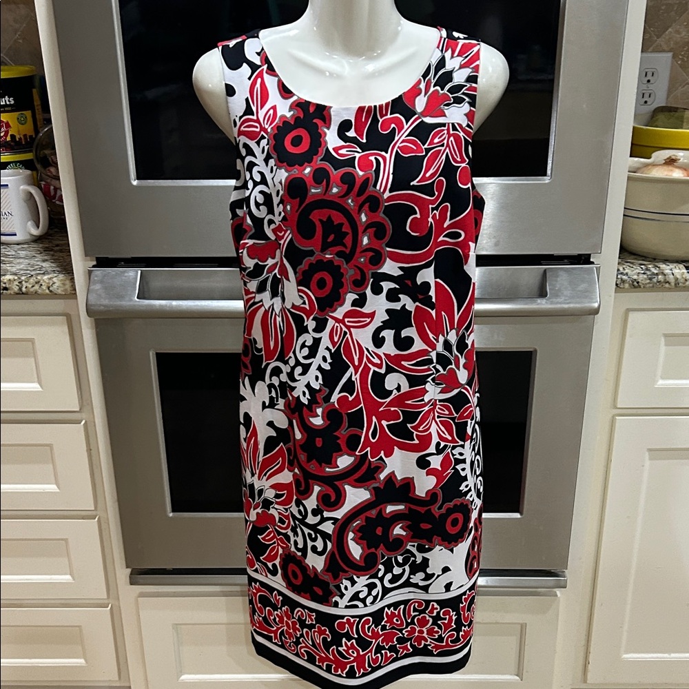 Perceptions Red and Black Floral Midi Dress